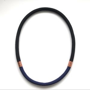 Black + navy blue statement necklace with copper pieces